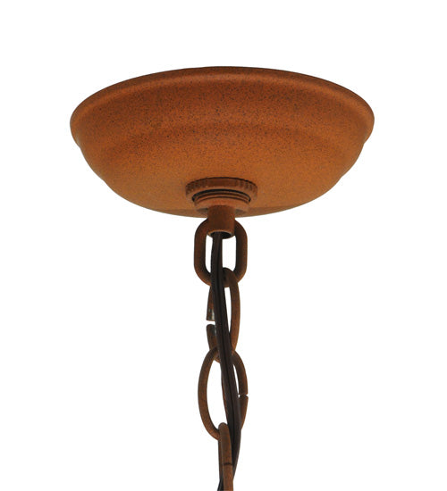 Meyda Lighting Trails End 7"Sq Rust Lantern Pendant Light With Silver Mica Shade Glass