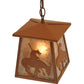 Meyda Lighting Trails End 7"Sq Rust Lantern Pendant Light With Silver Mica Shade Glass