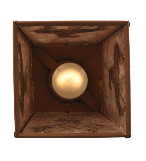 Meyda Lighting Trails End 7"Sq Rust Lantern Pendant Light With Silver Mica Shade Glass