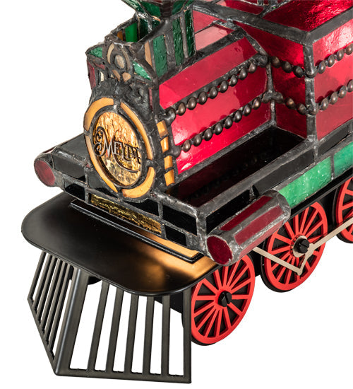 Meyda Lighting Train 10"H x 11"W 2-Light Black Locomotive Lighted Sculpture Table Lamp With Multi-Colored Shade Glass