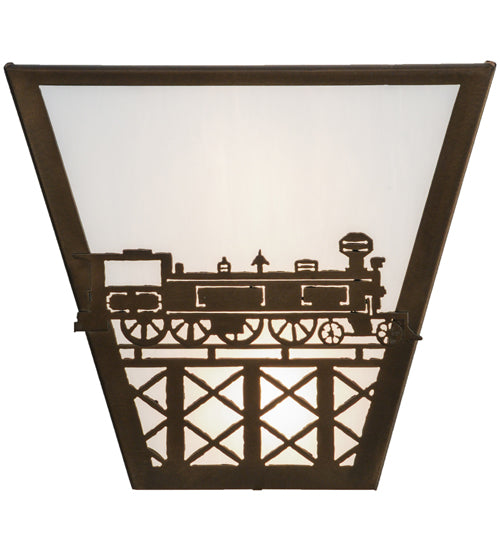 Meyda Lighting Train 13" 2-Light Antique Copper Wall Sconce With White Art Shade Glass