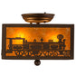 Meyda Lighting Train 15" 2-Light Cafe Noir Flush Mount Light With Amber Mica Shade Glass