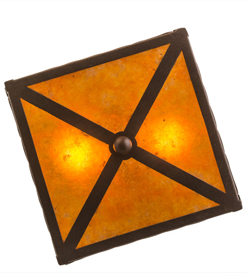 Meyda Lighting Train 15" 2-Light Cafe Noir Flush Mount Light With Amber Mica Shade Glass