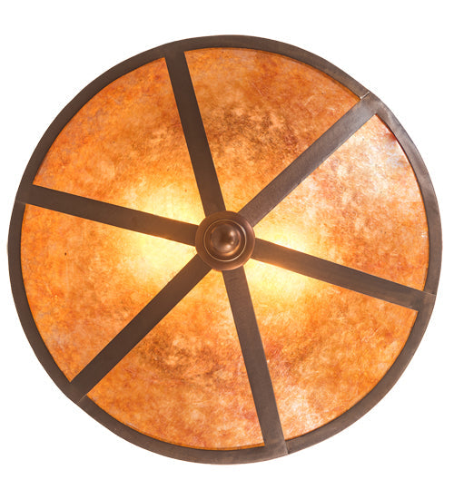 Meyda Lighting Train 16" 2-Light Antique Copper Flush Mount Light With Amber Mica Shade Glass