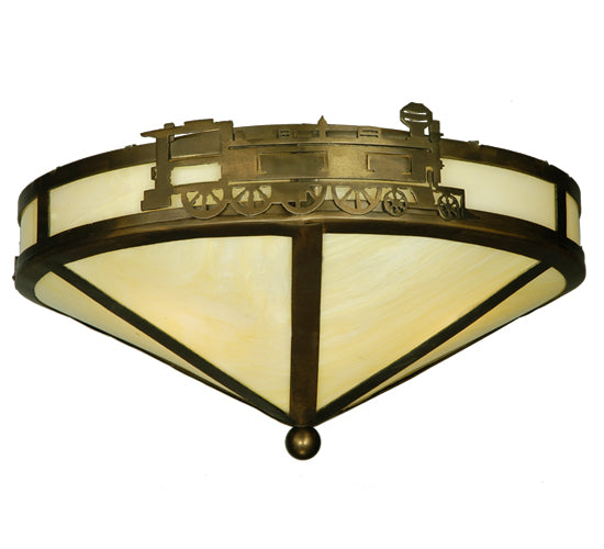 Meyda Lighting Train 16" 3-Light Antique Copper Flush Mount Light With Honey Onyx Acrylic Shade