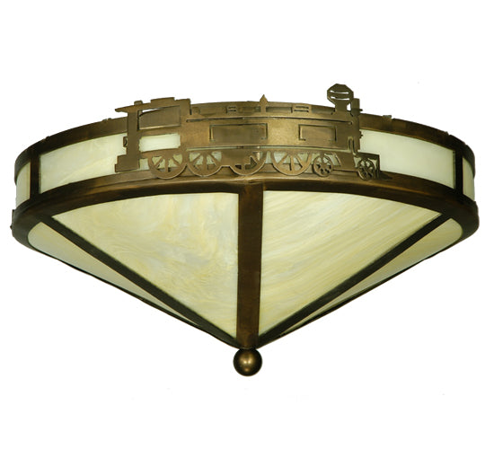 Meyda Lighting Train 16" 3-Light Antique Copper Flush Mount Light With Honey Onyx Acrylic Shade