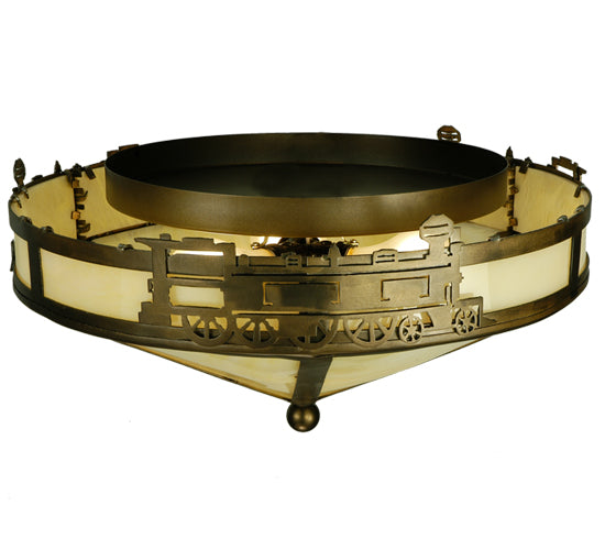 Meyda Lighting Train 16" 3-Light Antique Copper Flush Mount Light With Honey Onyx Acrylic Shade