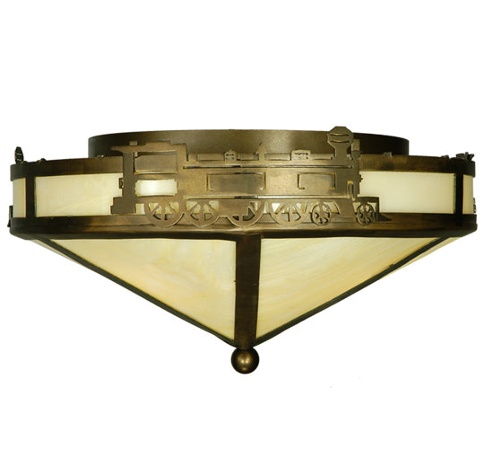 Meyda Lighting Train 16" 3-Light Antique Copper Flush Mount Light With Honey Onyx Acrylic Shade