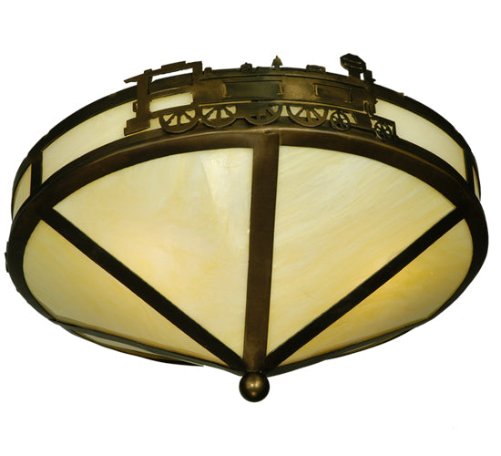 Meyda Lighting Train 16" 3-Light Antique Copper Flush Mount Light With Honey Onyx Acrylic Shade