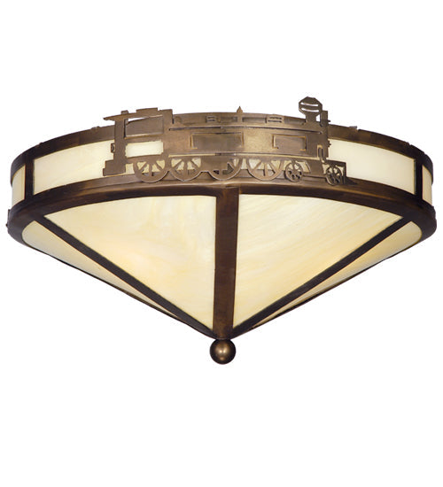 Meyda Lighting Train 16" 3-Light Antique Copper Flush Mount Light With Honey Onyx Acrylic Shade