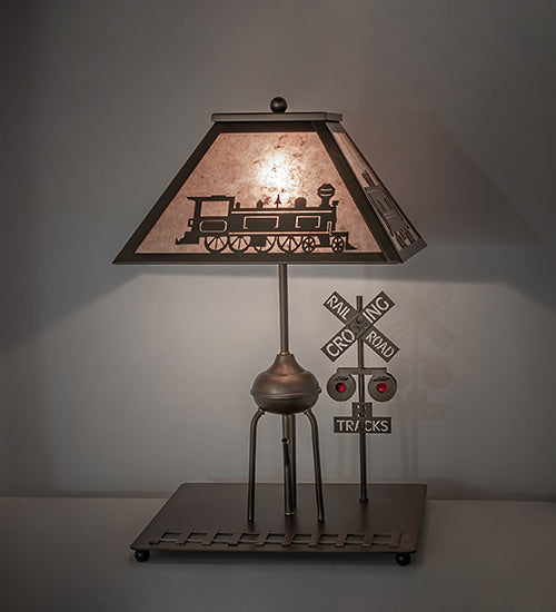 Meyda Lighting Train 25" Antique Copper Table Lamp With Silver Mica Shade Glass