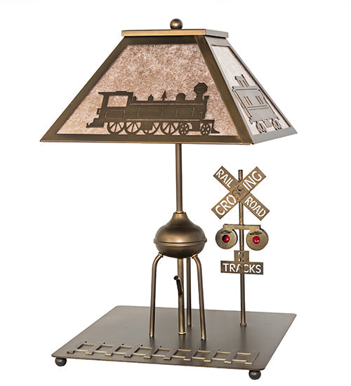 Meyda Lighting Train 25" Antique Copper Table Lamp With Silver Mica Shade Glass