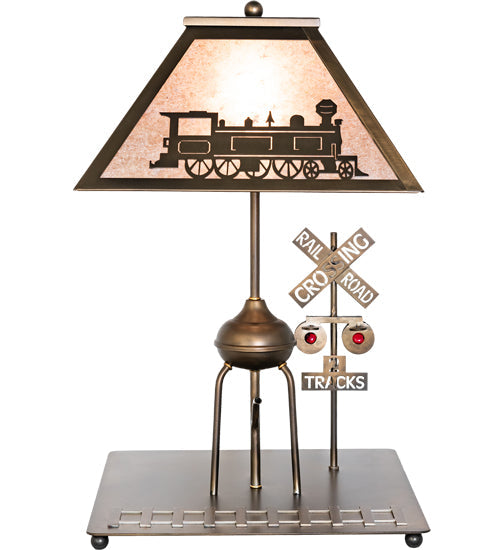 Meyda Lighting Train 25" Antique Copper Table Lamp With Silver Mica Shade Glass