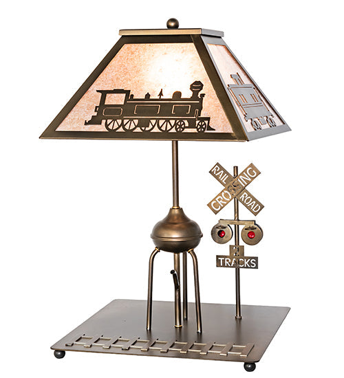 Meyda Lighting Train 25" Antique Copper Table Lamp With Silver Mica Shade Glass