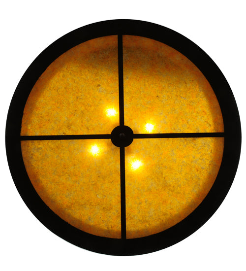 Meyda Lighting Train 36" 4-Light Cafe Noir Inverted Pendant Light With Amber Mica Shade Glass