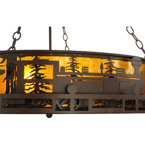 Meyda Lighting Train 36" 4-Light Cafe Noir Inverted Pendant Light With Amber Mica Shade Glass