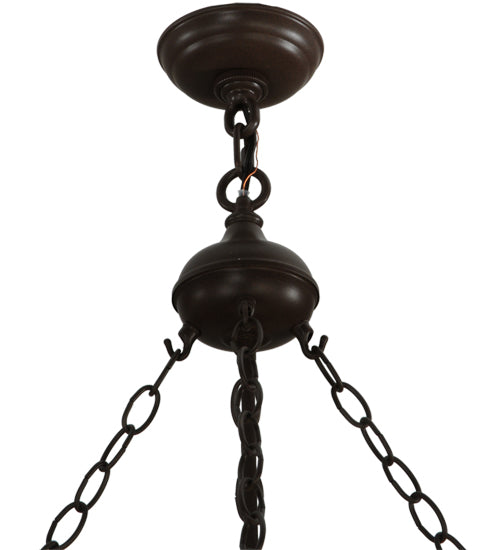 Meyda Lighting Train 36" 4-Light Cafe Noir Inverted Pendant Light With Amber Mica Shade Glass