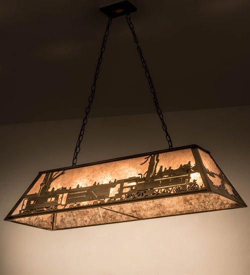 Meyda Lighting Train 48" 6-Light Antique Copper Island Pendant Light With Silver Mica Shade Glass