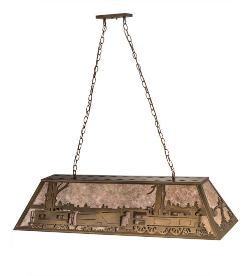 Meyda Lighting Train 48" 6-Light Antique Copper Island Pendant Light With Silver Mica Shade Glass