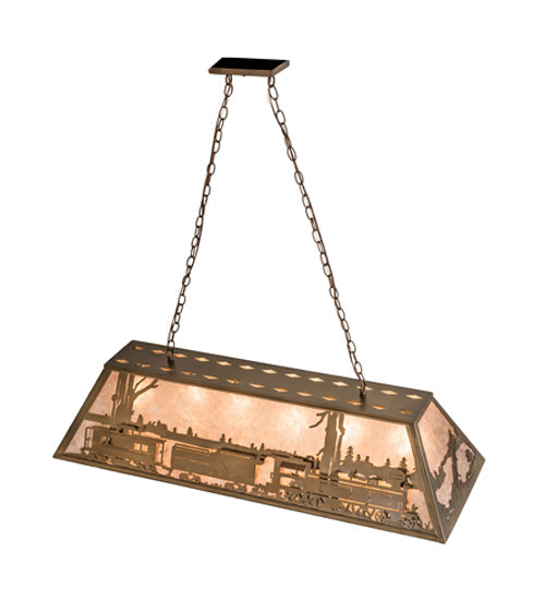 Meyda Lighting Train 48" 6-Light Antique Copper Island Pendant Light With Silver Mica Shade Glass