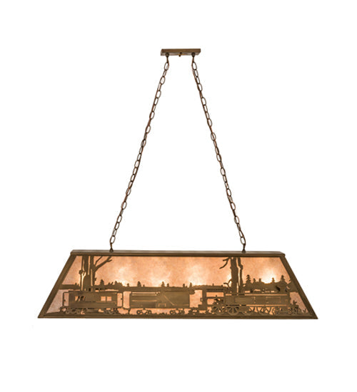 Meyda Lighting Train 48" 6-Light Antique Copper Island Pendant Light With Silver Mica Shade Glass