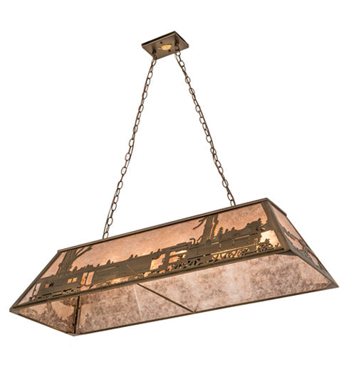 Meyda Lighting Train 48" 6-Light Antique Copper Island Pendant Light With Silver Mica Shade Glass