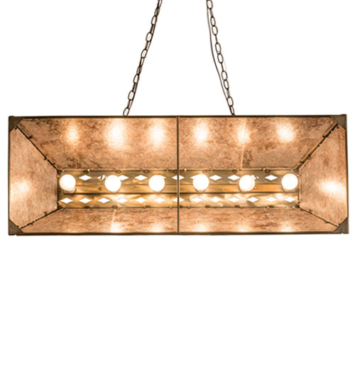 Meyda Lighting Train 48" 6-Light Antique Copper Island Pendant Light With Silver Mica Shade Glass
