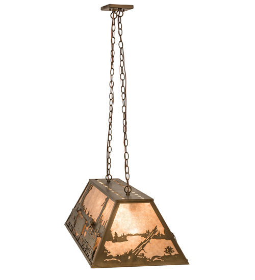 Meyda Lighting Train 48" 6-Light Antique Copper Island Pendant Light With Silver Mica Shade Glass