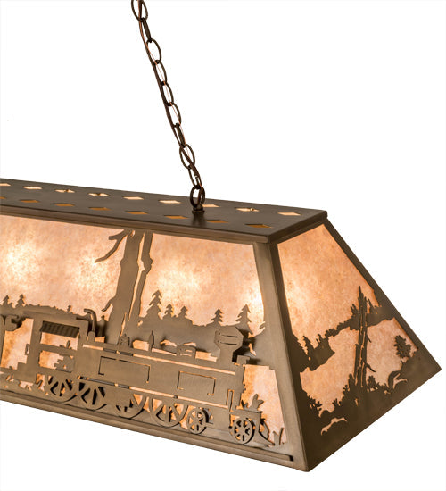Meyda Lighting Train 48" 6-Light Antique Copper Island Pendant Light With Silver Mica Shade Glass