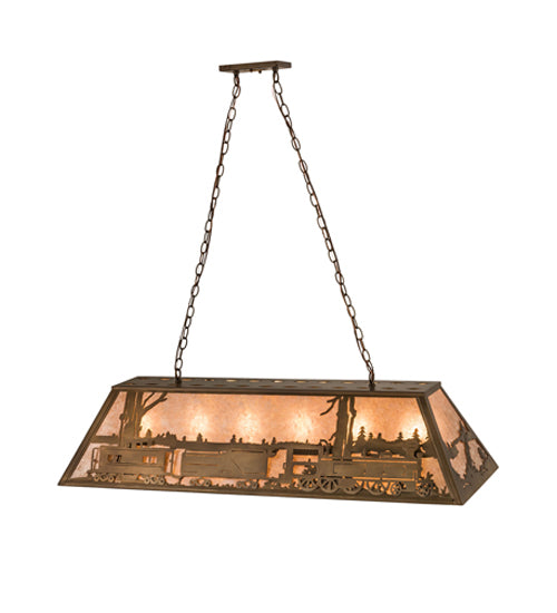 Meyda Lighting Train 48" 6-Light Antique Copper Island Pendant Light With Silver Mica Shade Glass