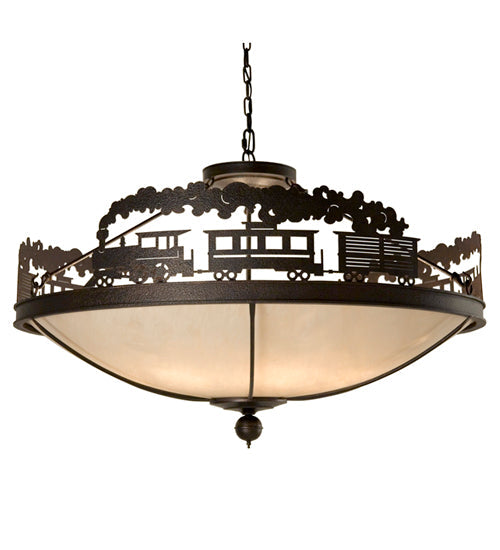 Meyda Lighting Train 48" 8-Light Distressed Rust Inverted Pendant Light With Sahara Taupe Idalight Shade Glass