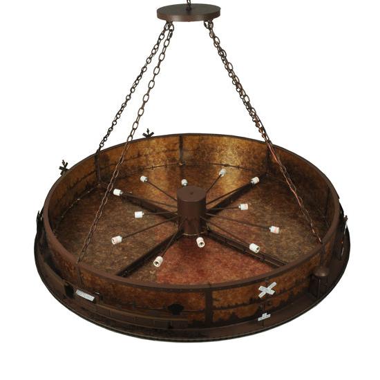 Meyda Lighting Train 72" 12-Light Cafe Noir Inverted Pendant Light With Amber Mica Shade Glass