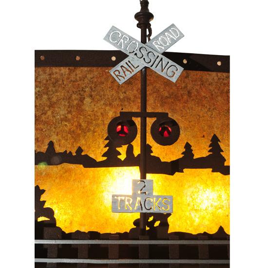 Meyda Lighting Train 72" 12-Light Cafe Noir Inverted Pendant Light With Amber Mica Shade Glass