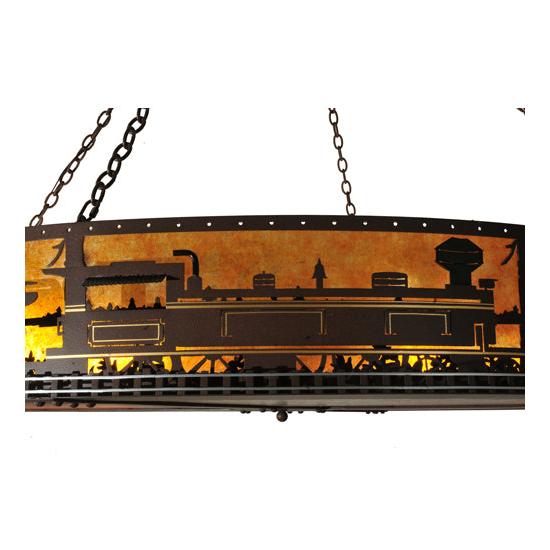 Meyda Lighting Train 72" 12-Light Cafe Noir Inverted Pendant Light With Amber Mica Shade Glass