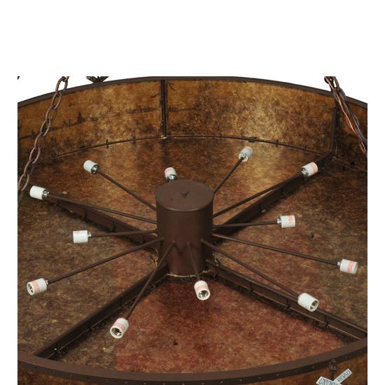 Meyda Lighting Train 72" 12-Light Cafe Noir Inverted Pendant Light With Amber Mica Shade Glass