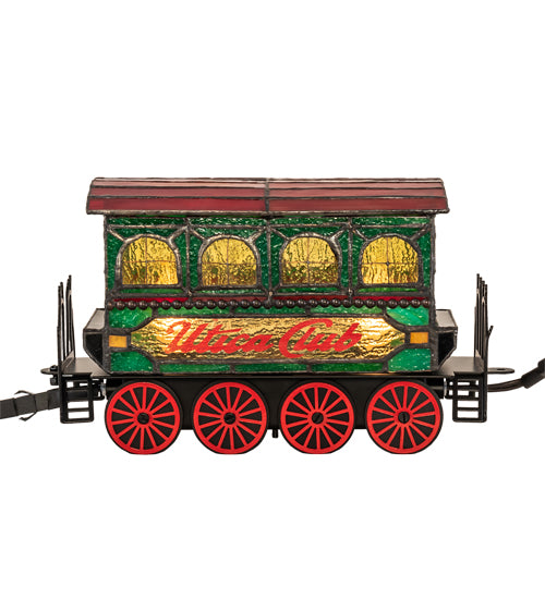 Meyda Lighting Train 8"H x 11"W 2-Light Black Carriage Lighted Sculpture Table Lamp With Multi-Colored Shade Glass