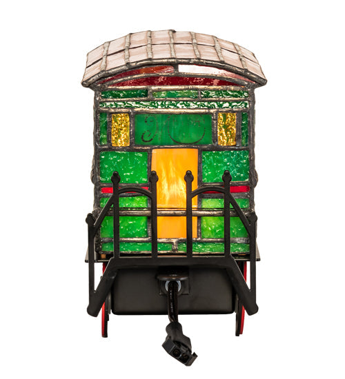 Meyda Lighting Train 8"H x 11"W 2-Light Black Carriage Lighted Sculpture Table Lamp With Multi-Colored Shade Glass