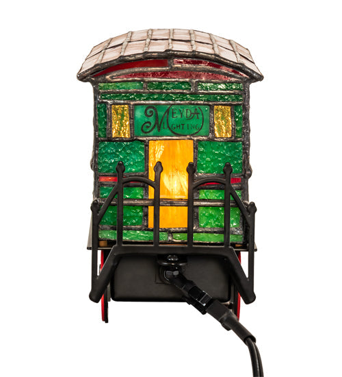 Meyda Lighting Train 8"H x 11"W 2-Light Black Carriage Lighted Sculpture Table Lamp With Multi-Colored Shade Glass