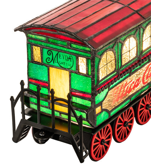 Meyda Lighting Train 8"H x 11"W 2-Light Black Carriage Lighted Sculpture Table Lamp With Multi-Colored Shade Glass