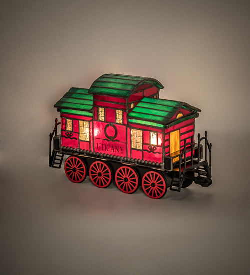 Meyda Lighting Train 9"H x 9"W 2-Light Black Carriage Lighted Sculpture Table Lamp With Multi-Colored Shade Glass
