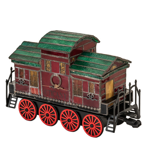 Meyda Lighting Train 9"H x 9"W 2-Light Black Carriage Lighted Sculpture Table Lamp With Multi-Colored Shade Glass