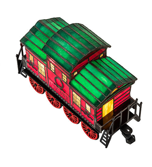 Meyda Lighting Train 9"H x 9"W 2-Light Black Carriage Lighted Sculpture Table Lamp With Multi-Colored Shade Glass