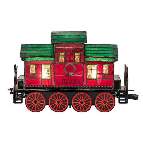 Meyda Lighting Train 9"H x 9"W 2-Light Black Carriage Lighted Sculpture Table Lamp With Multi-Colored Shade Glass