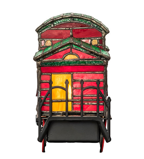 Meyda Lighting Train 9"H x 9"W 2-Light Black Carriage Lighted Sculpture Table Lamp With Multi-Colored Shade Glass