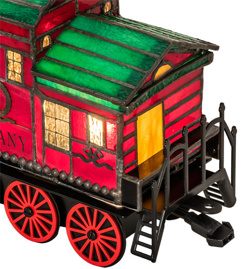 Meyda Lighting Train 9"H x 9"W 2-Light Black Carriage Lighted Sculpture Table Lamp With Multi-Colored Shade Glass