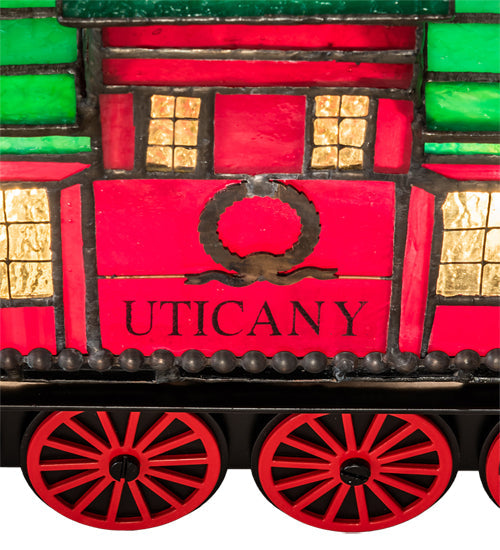 Meyda Lighting Train 9"H x 9"W 2-Light Black Carriage Lighted Sculpture Table Lamp With Multi-Colored Shade Glass