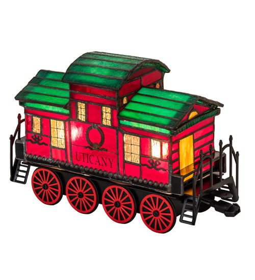 Meyda Lighting Train 9"H x 9"W 2-Light Black Carriage Lighted Sculpture Table Lamp With Multi-Colored Shade Glass