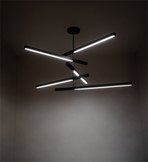 Meyda Lighting Trax 94" 5-Light LED Solar Black Cascading Pendant Light With White Statuario Idalight Shade