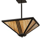 Meyda Lighting Tres Lineas 34" 4-Light Wrought Iron Mission Inverted Pendant Light With Beige Art Shade Glass