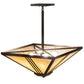 Meyda Lighting Tres Lineas 34" 4-Light Wrought Iron Mission Inverted Pendant Light With Beige Art Shade Glass